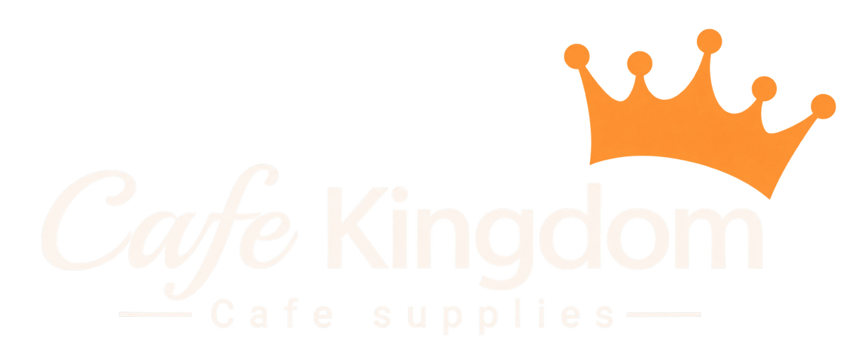 Cafe Kingdom logo in ivory and orange for dark header