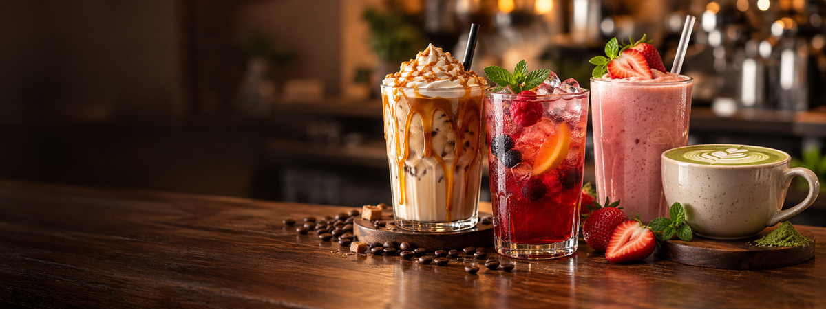 Cafe Kingdom drinks on a café counter